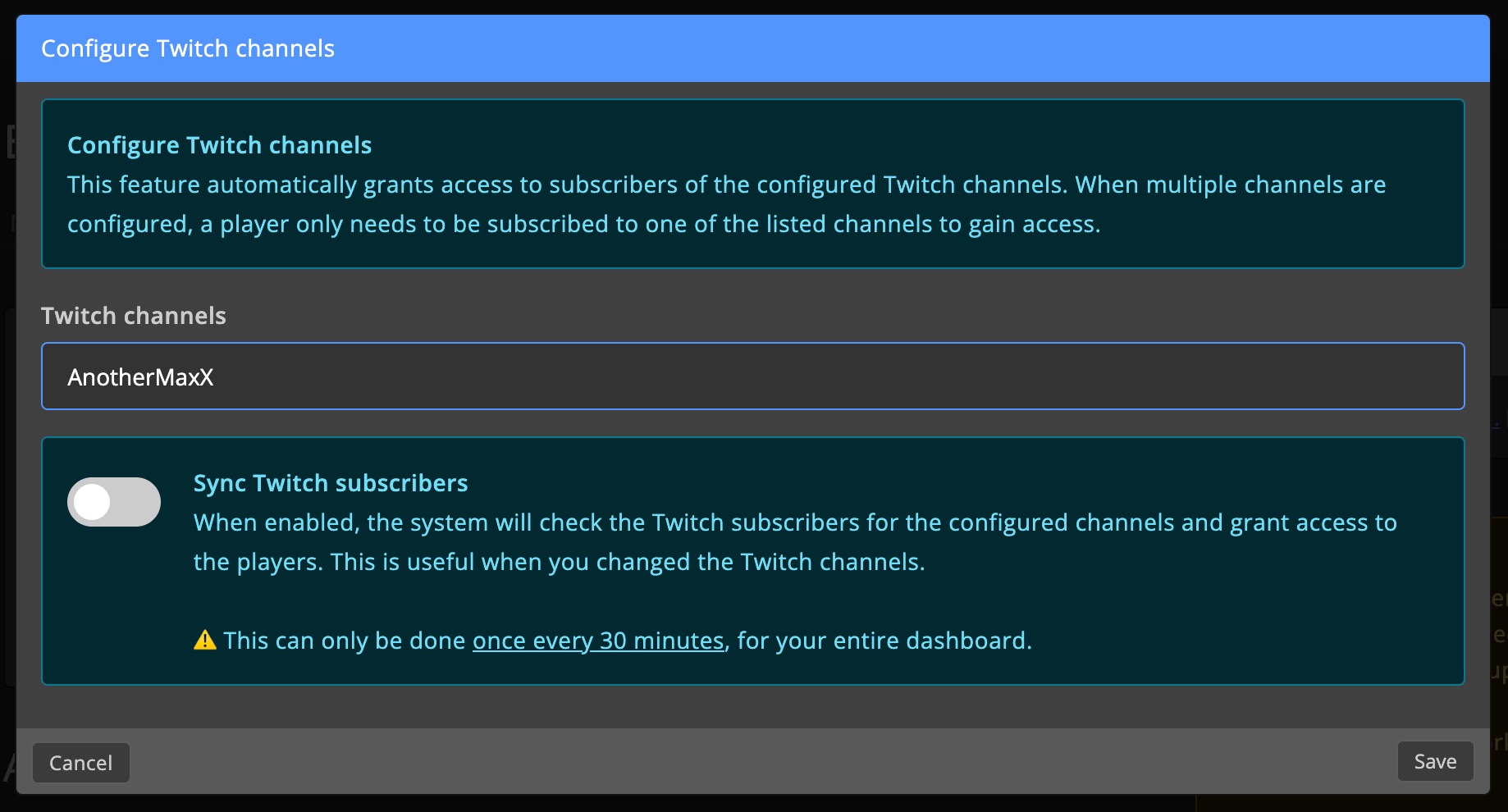 Twitch settings