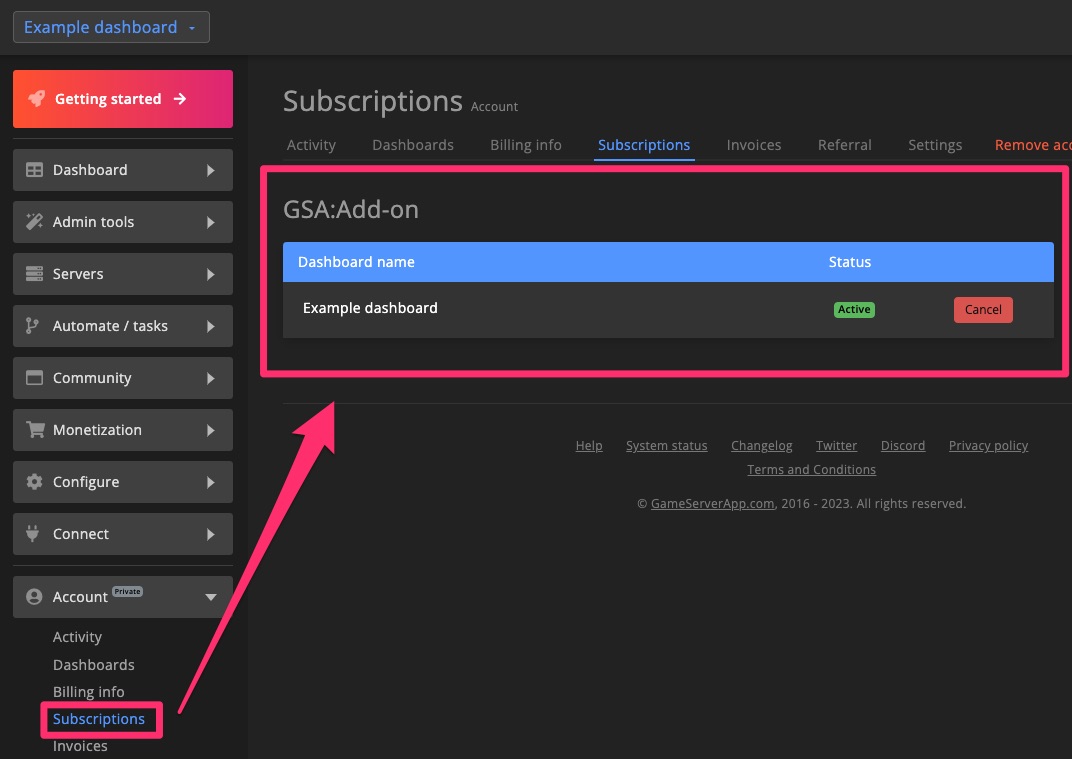 Account - subscriptions