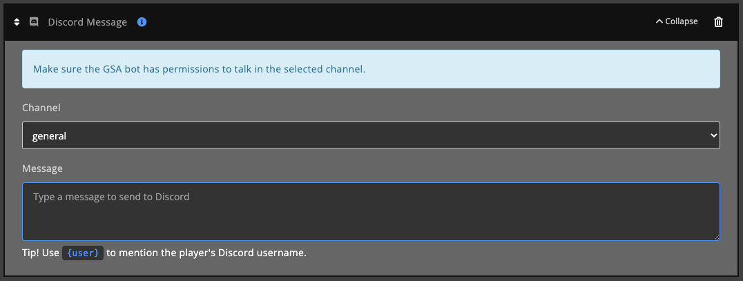Automations / Tasks - Action - discord message