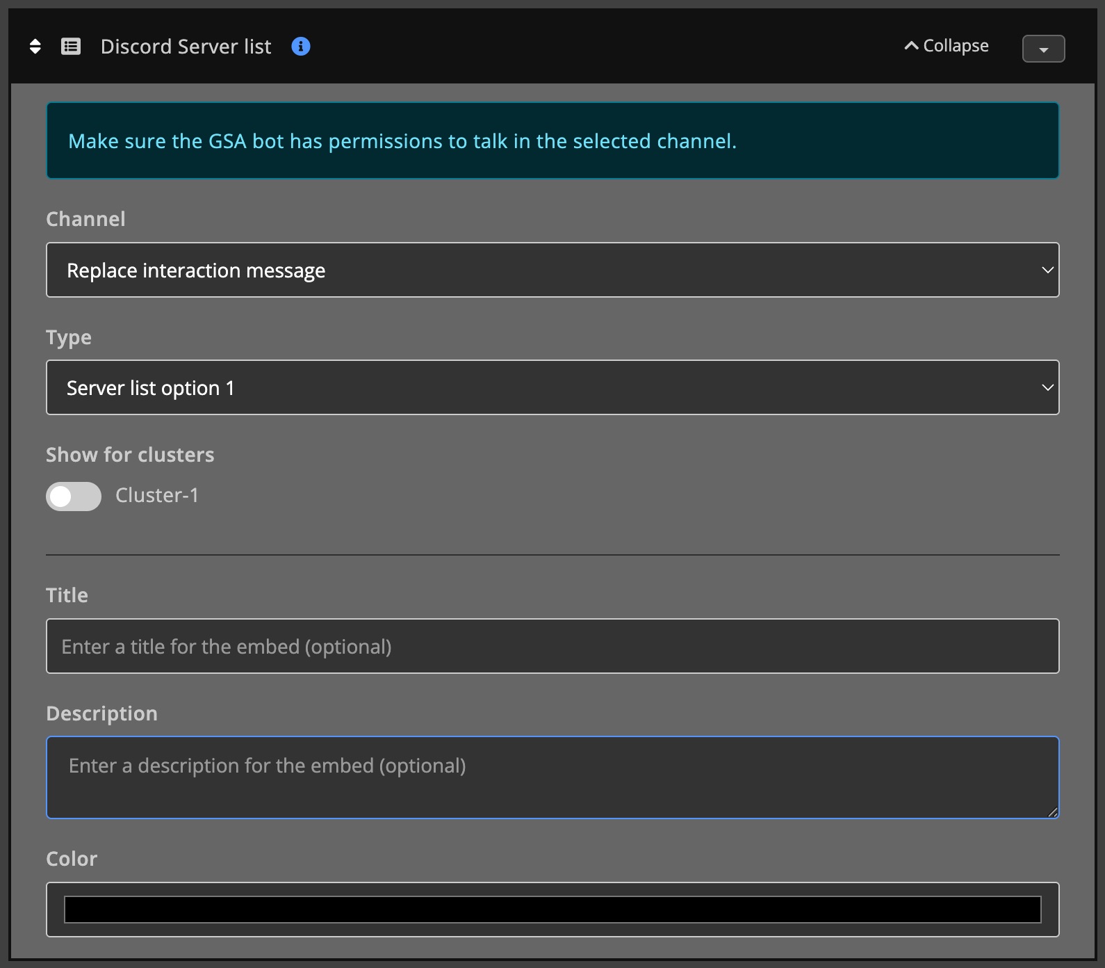 Automations / Tasks - Action - Server list