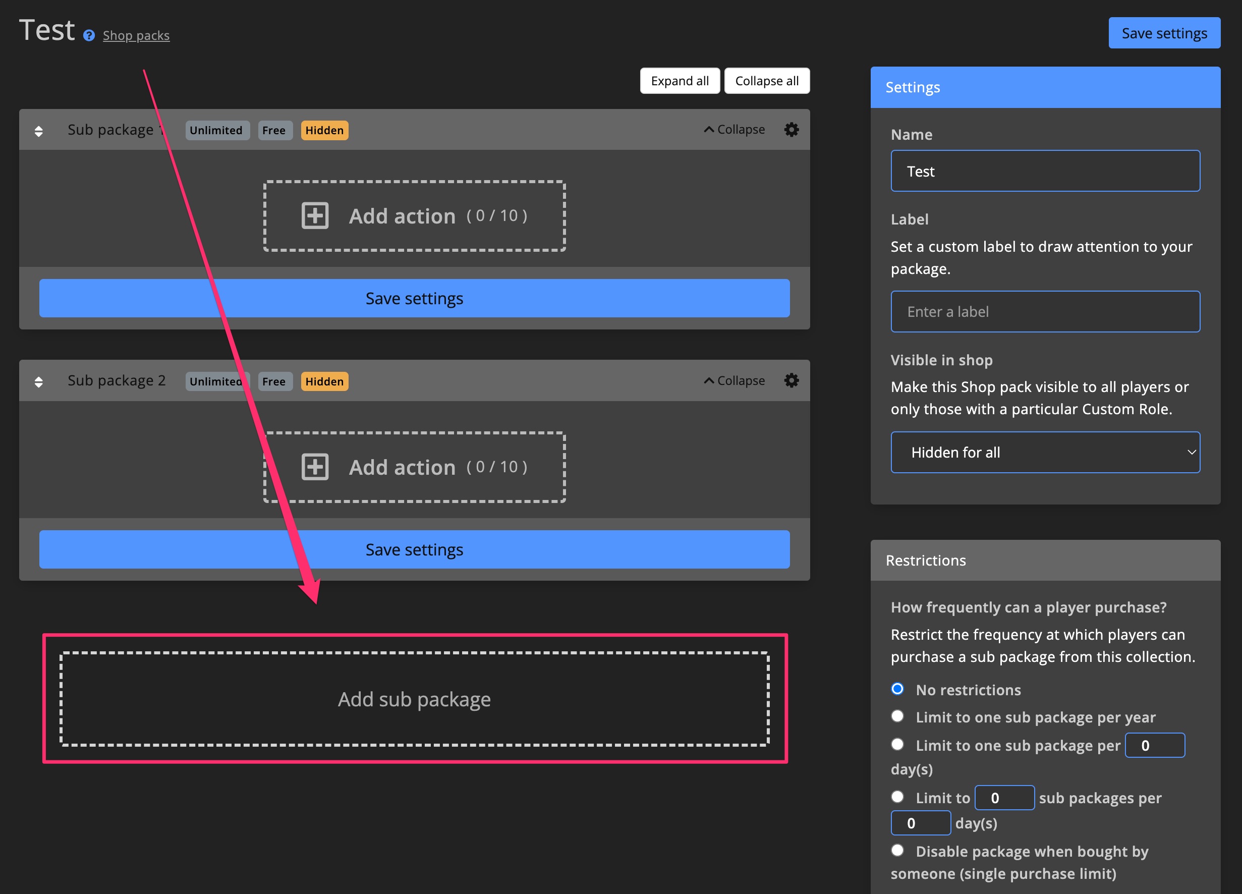 Monetization - Add Sub-package to Collection