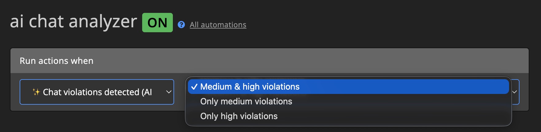 AI tools - Chat violations - Trigger levels