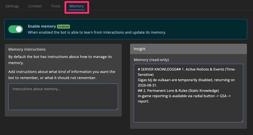 AI tools - Chatbot - Memory