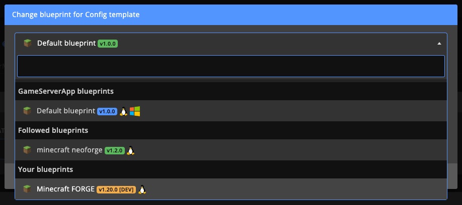 Blueprint - Using Blueprints - Select Blueprint Dropdown