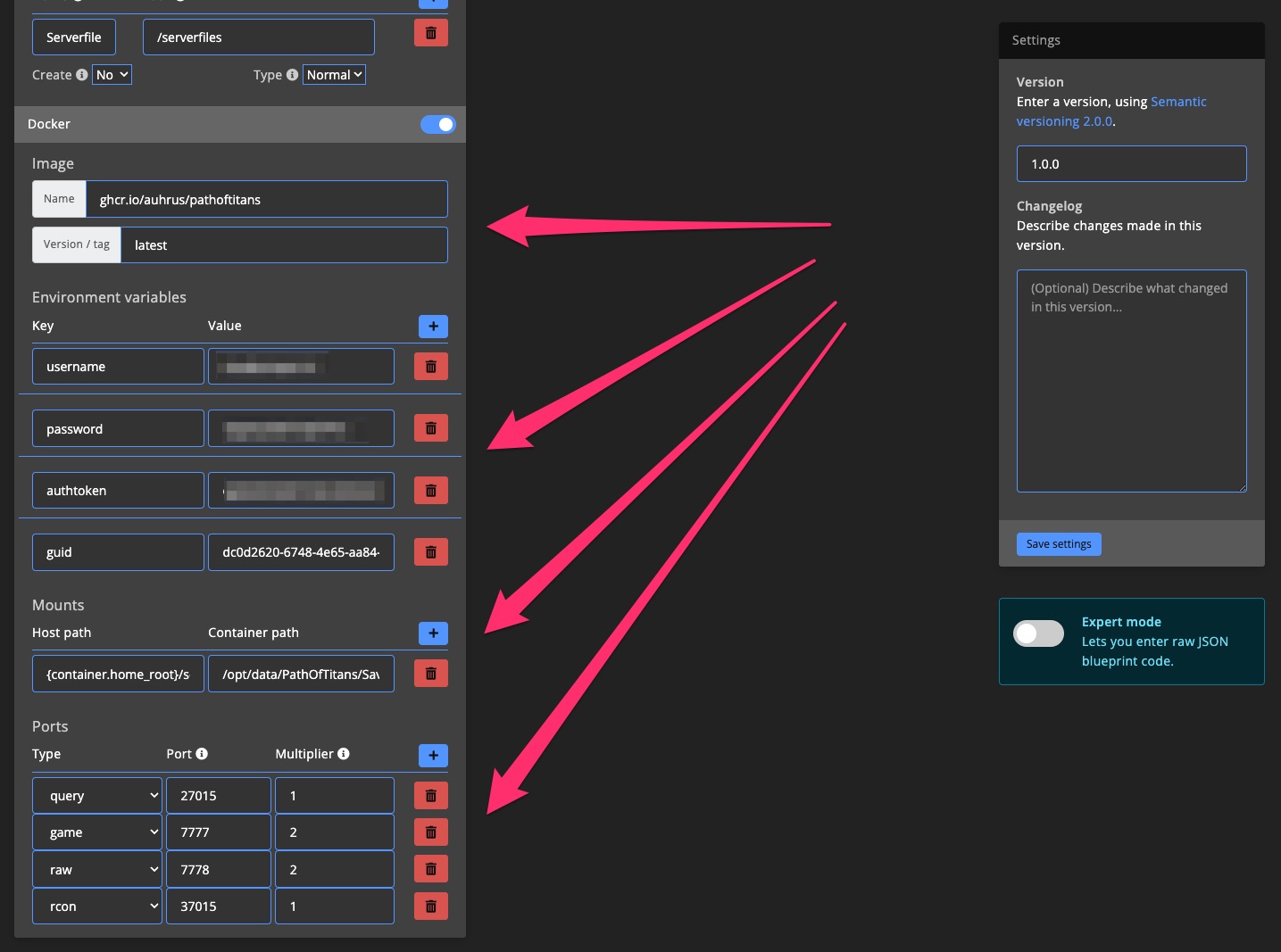 Blueprint - Create existing Docker container blueprint - Check blueprint settings