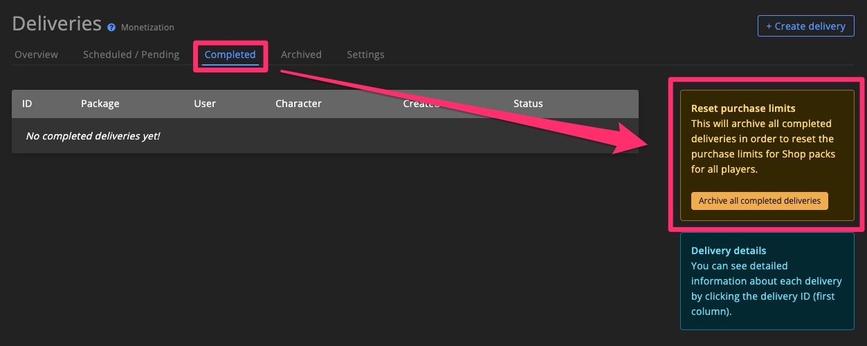 Monetization - Delivery reset purchase limits