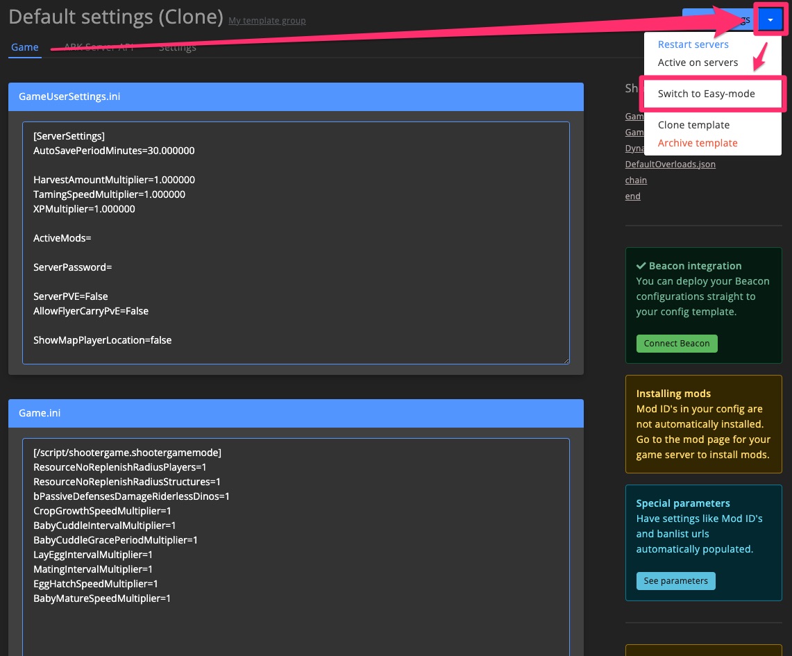 Config template - advanced mode