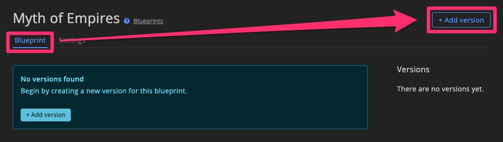 Blueprint - Create a blueprint - Add version