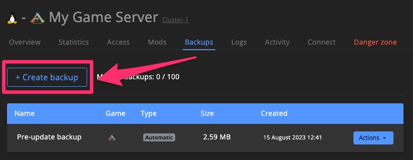 Game server - create manual backup 1