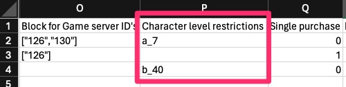 Monetization - CSV tools - Details - Character level restrictions field 1