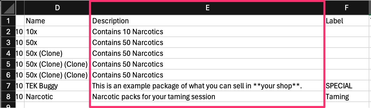 Monetization - CSV tools - Details - Description field