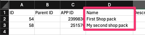 Monetization - CSV tools - Details - Name field