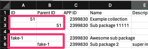 Monetization - CSV tools - Details - Parent ID field