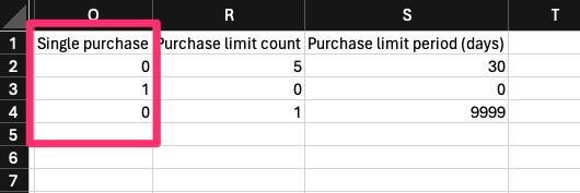 Monetization - CSV tools - Details - Single purchase field 1