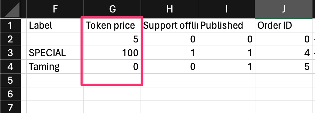 Monetization - CSV tools - Details - Token price field