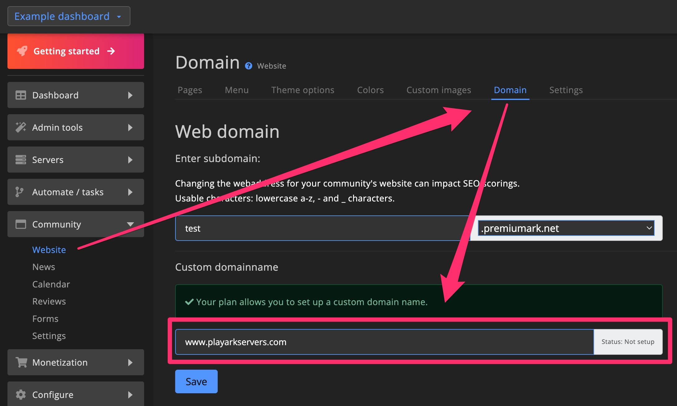 Community - Custom domain - setup at GSA