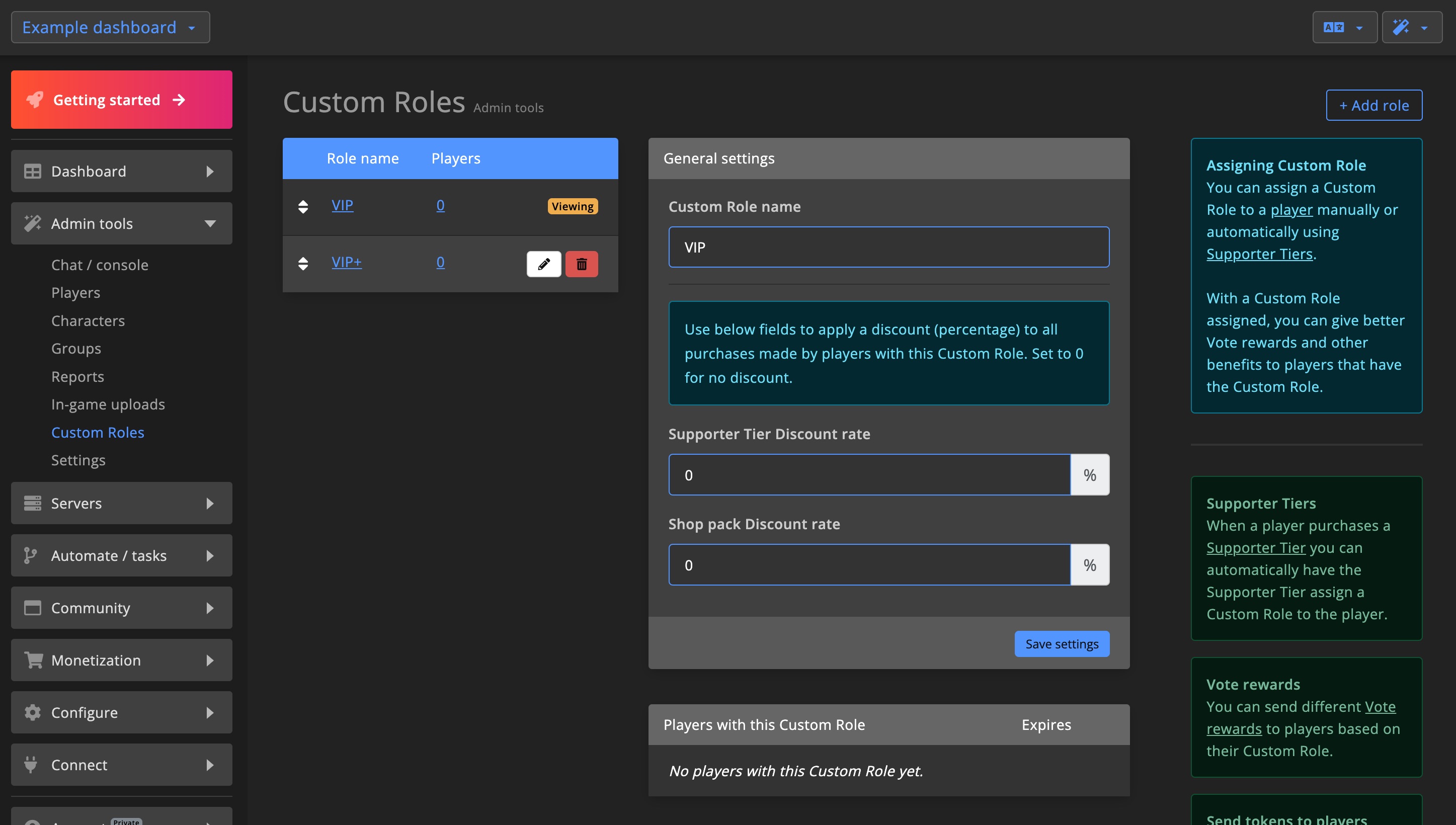 Admin tools - Custom Roles