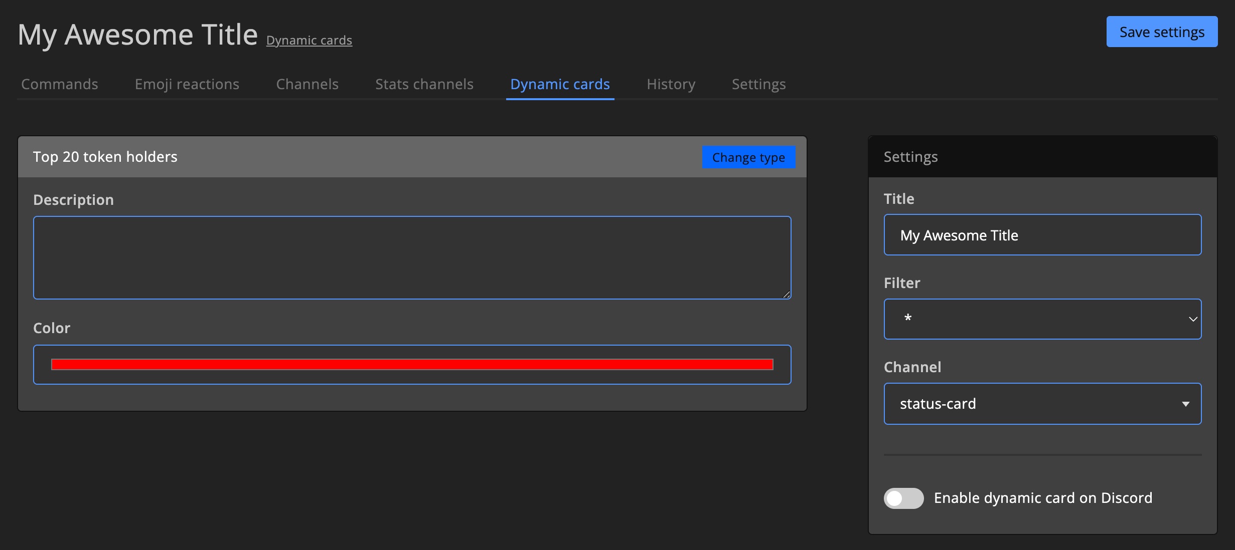 Discord bot - Dynamic card settings 1