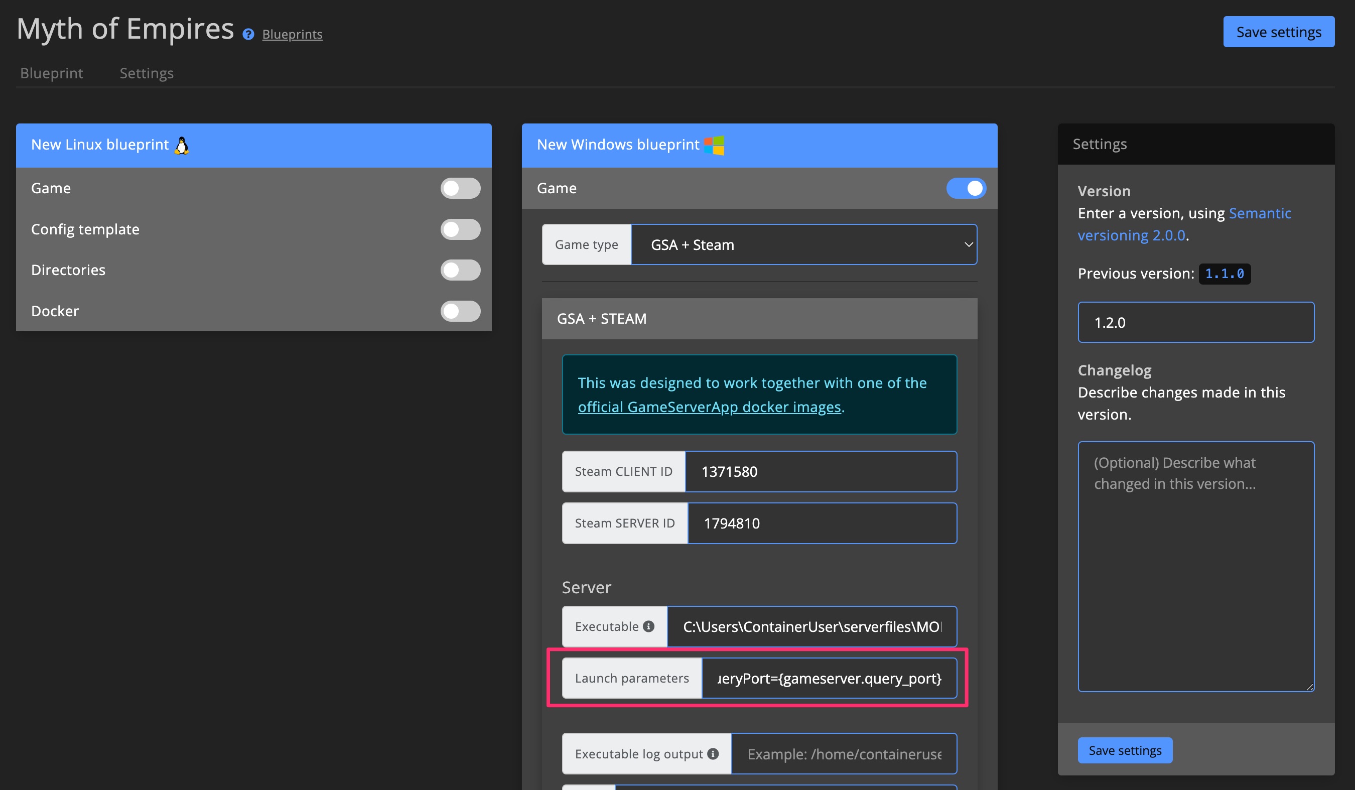 Blueprint - Create STEAM blueprint - Edit launch params