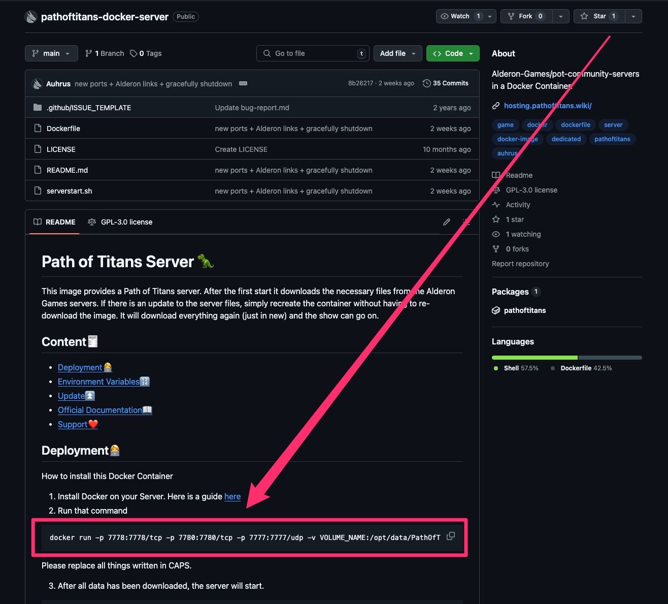 Blueprint - Create existing Docker container blueprint - Finding docker run command on repo