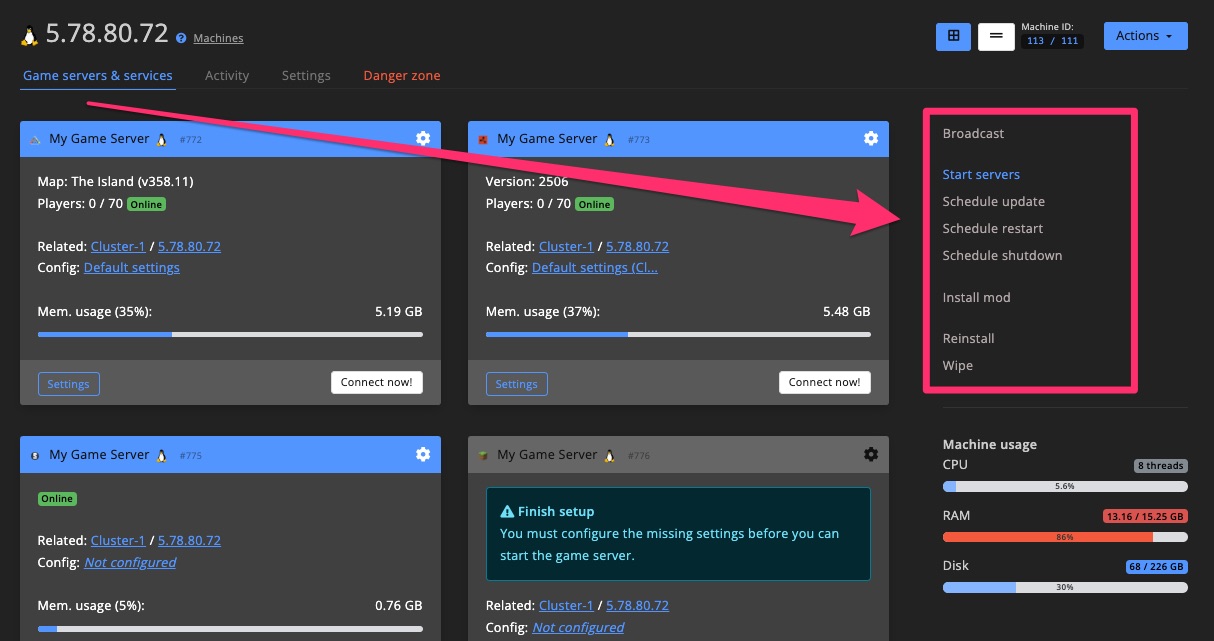 Machine - game server controls 1