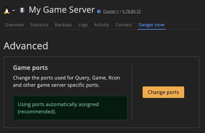 Game server - danger zone - custom ports