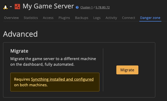 Game server - danger zone - migrate