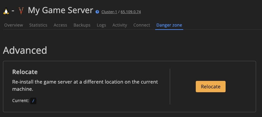 Game server - danger zone - relocate