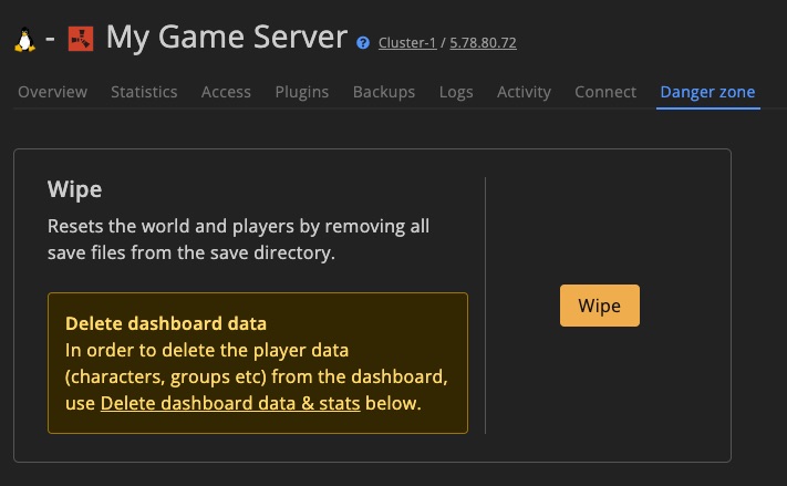 Game server - danger zone - wipe