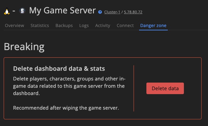 Game server - danger zone - wipe data