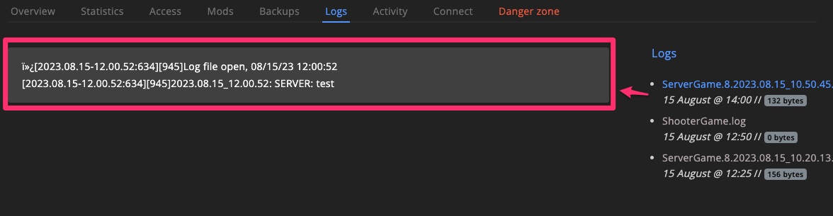 Game server - logs