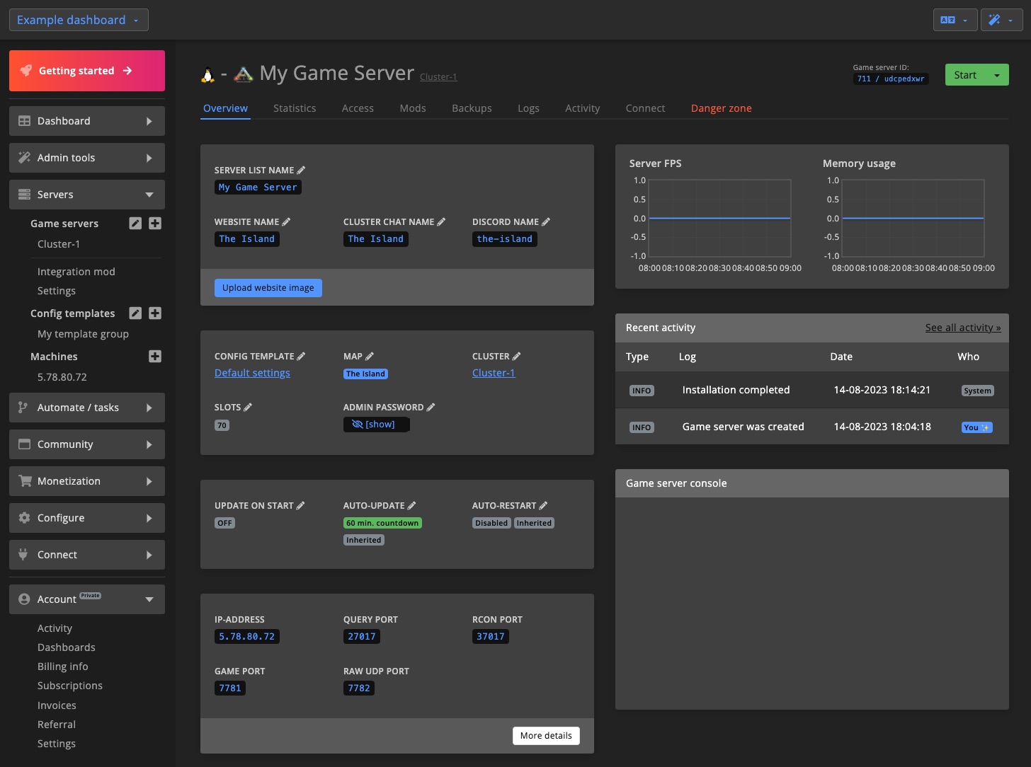 Game server - settings