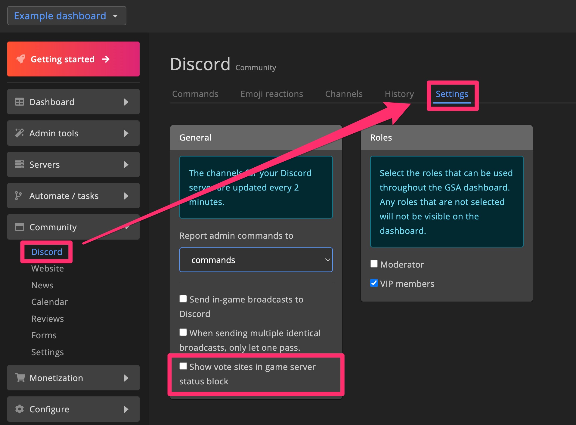 Discord bot - Settings - Status card vote sites