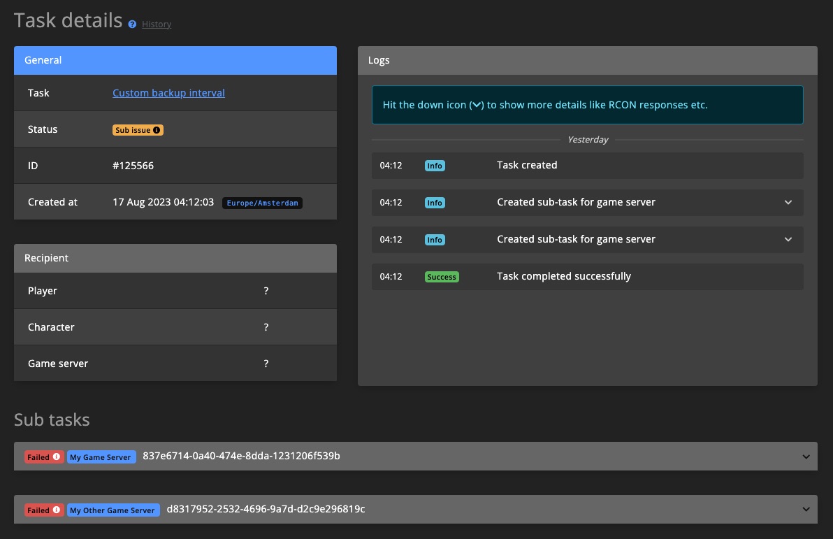 Automations / Tasks - Task history