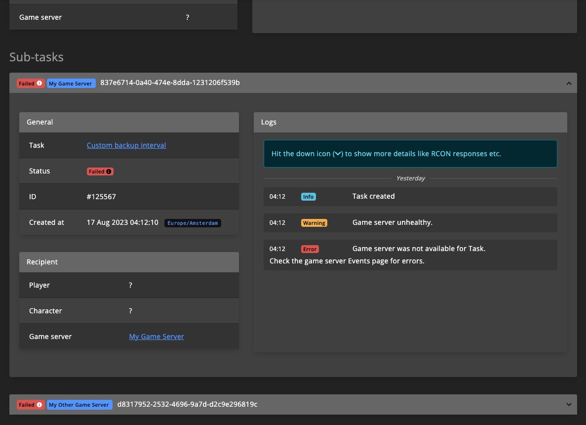 Automations / Tasks - Task history sub-tasks