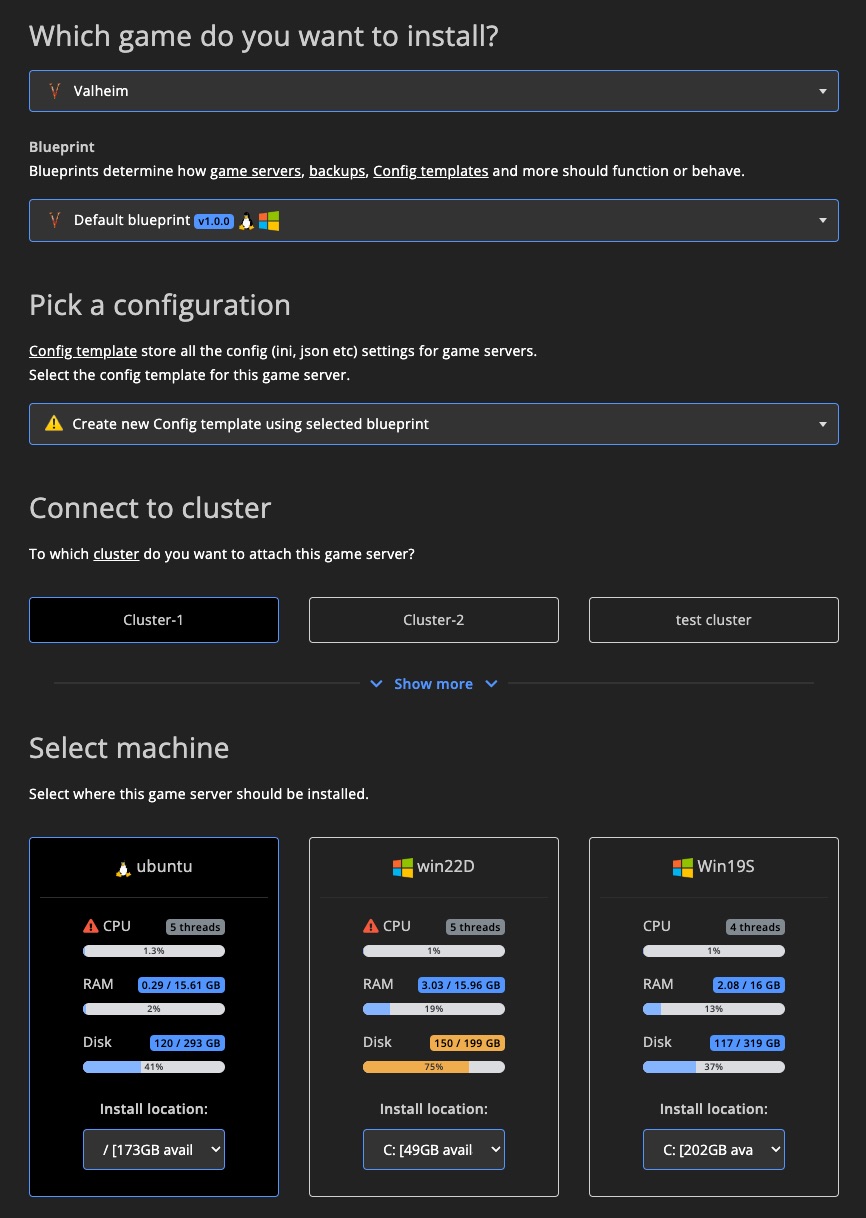 Install game server on machine 1