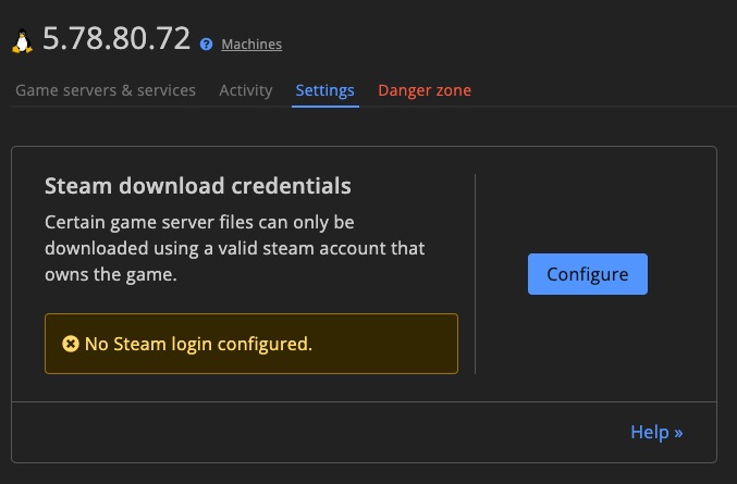 Machine settings - steam download credentials