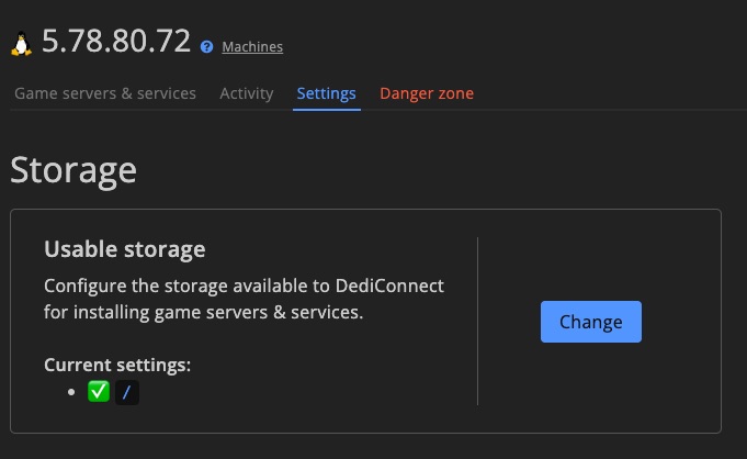 Machine settings - Storage management