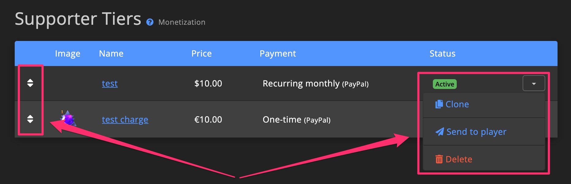 Monetization - Manage Supporter Tiers