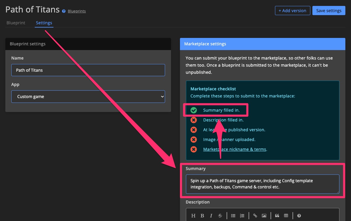 Blueprint - Publish on marketplace - Blueprint summary