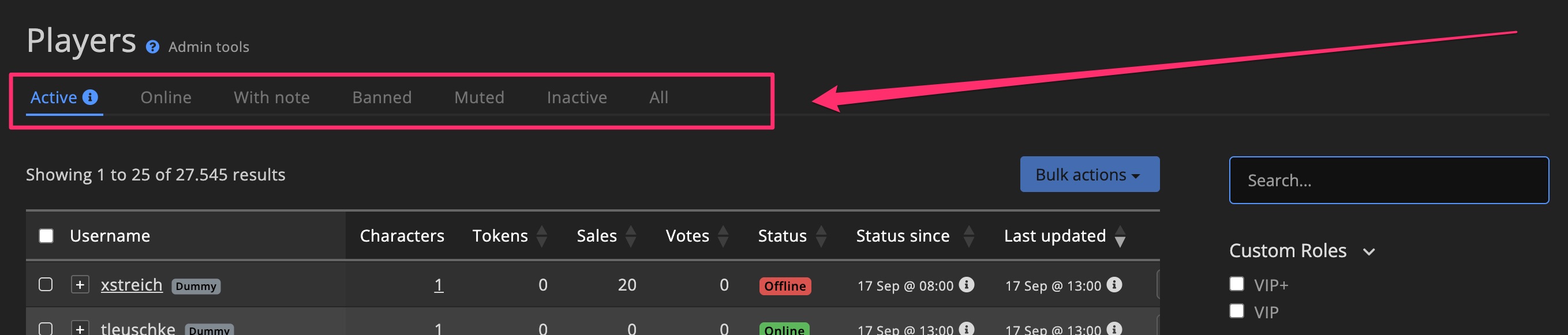 Overview tabs