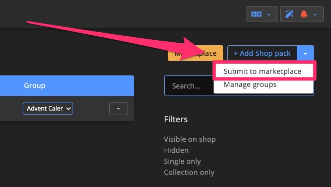 Monetization - Groups - Publish Shop Pack group