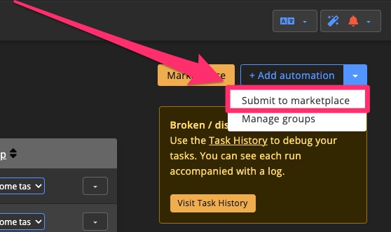 Automations / Tasks - Publish task group