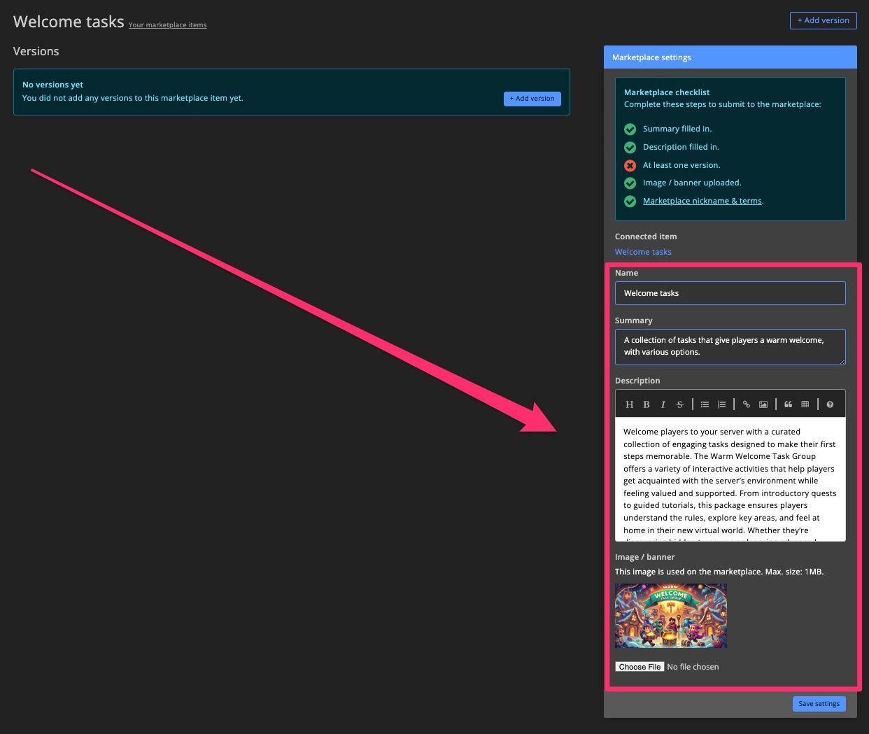 Marketplace - Publish to marketplace - enter info