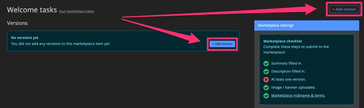Marketplace - Publish to marketplace - add version