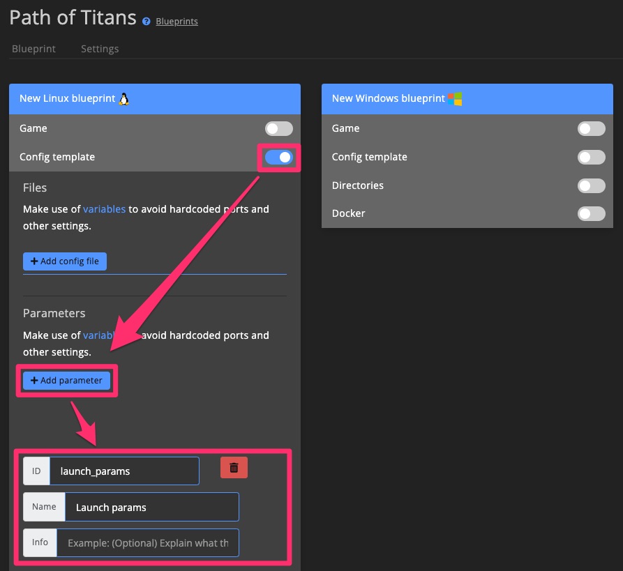 Blueprint - Create existing Docker container blueprint - Register parameter