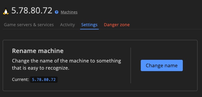 Machine settings - rename machine