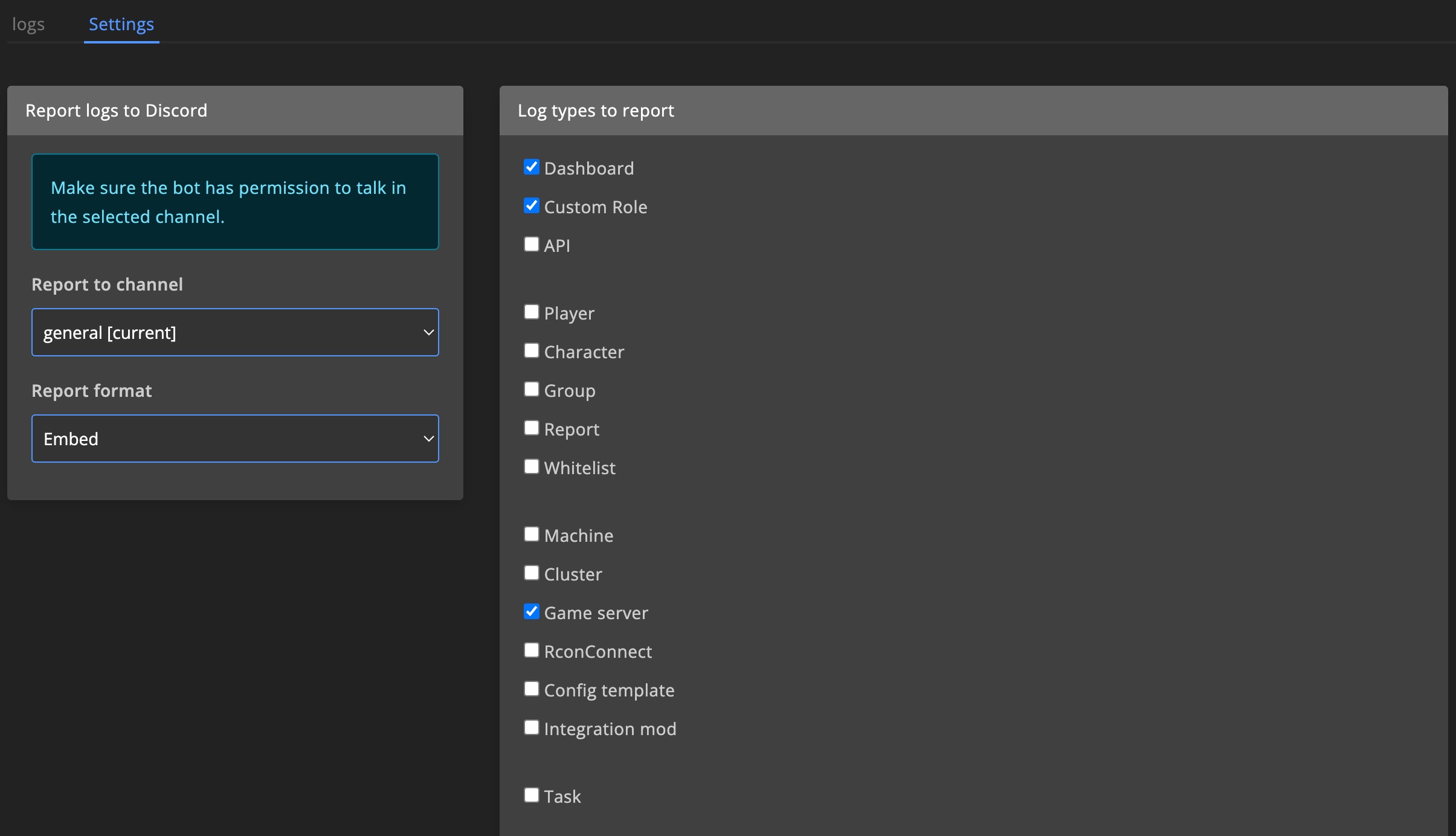 Report admin team activity to discord