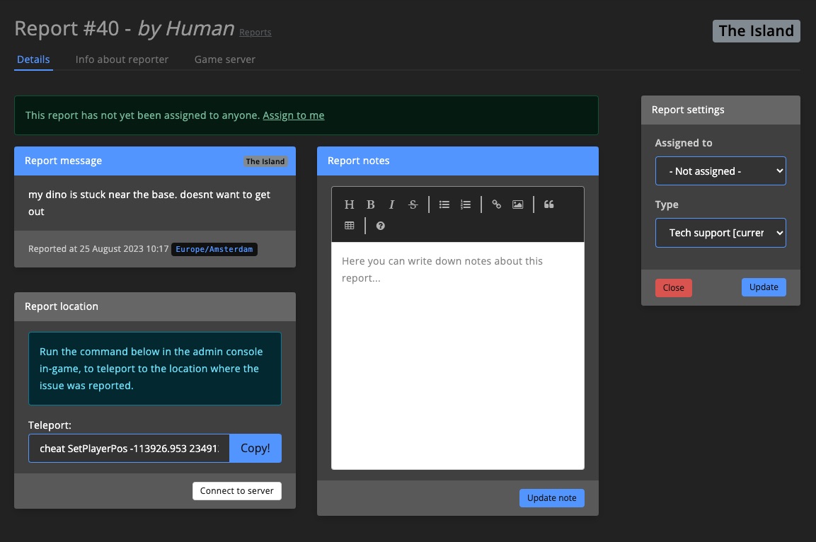 Admin tools - Report detail - info