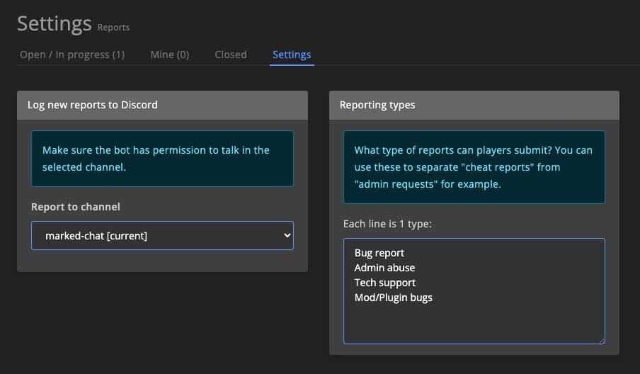 Admin tools - Report settings